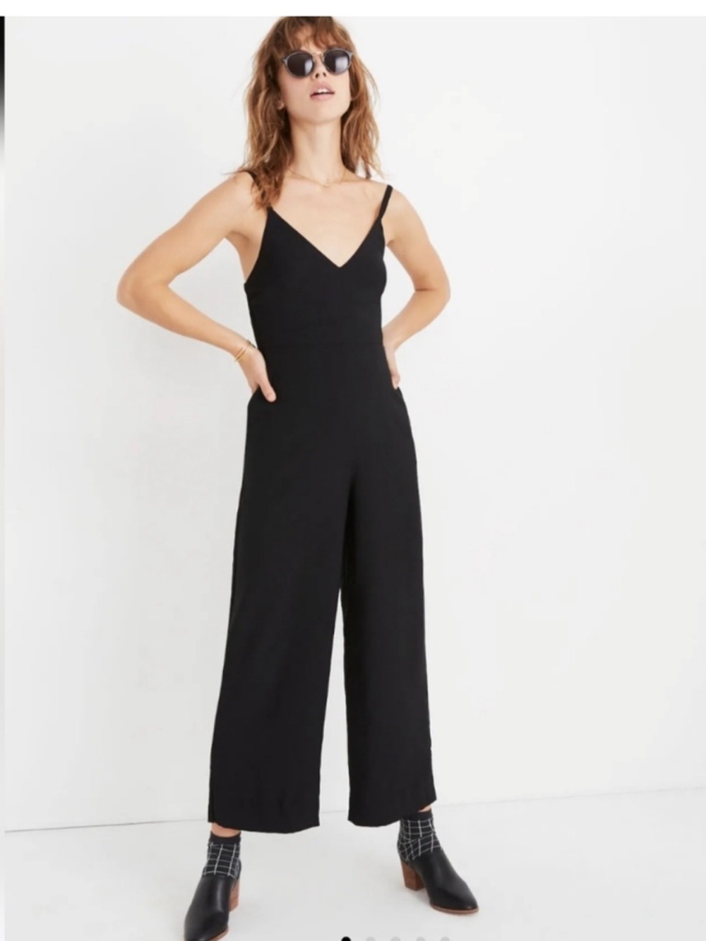 Madewell Black Thistle Cami Jumpsuit Sz 00 V-Neck Wide Leg Career Casual Basics